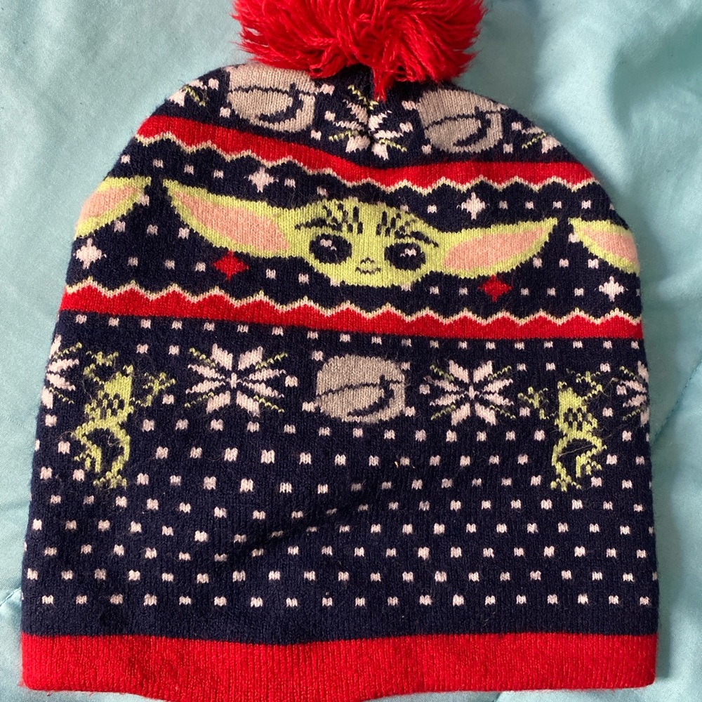 Kids' Navy and Red Beanie with Character Design - Picture 3 of 3